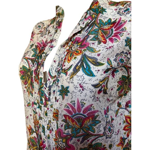 Vintage Y2K cAbi Sheer Boho Floral Tunic Mini Dress White Pink Teal Medium - Picture 3 of 7